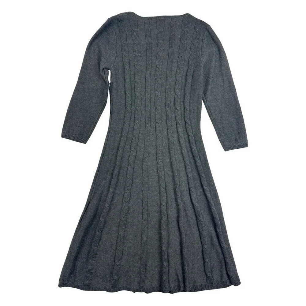Black Label by Evan-Picone Cable Knit Sweater Dress Charcoal Gray Size L NWT - Picture 5 of 8